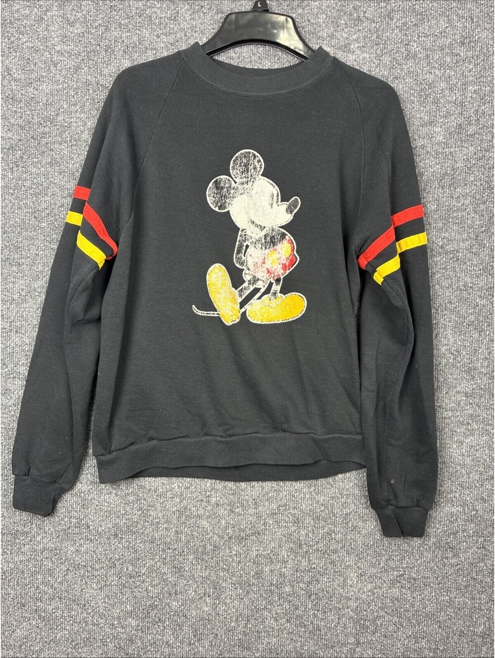 Mickey Mouse Adult Medium Black Striped Arms Crew Neck Disney USA Vintage 90s